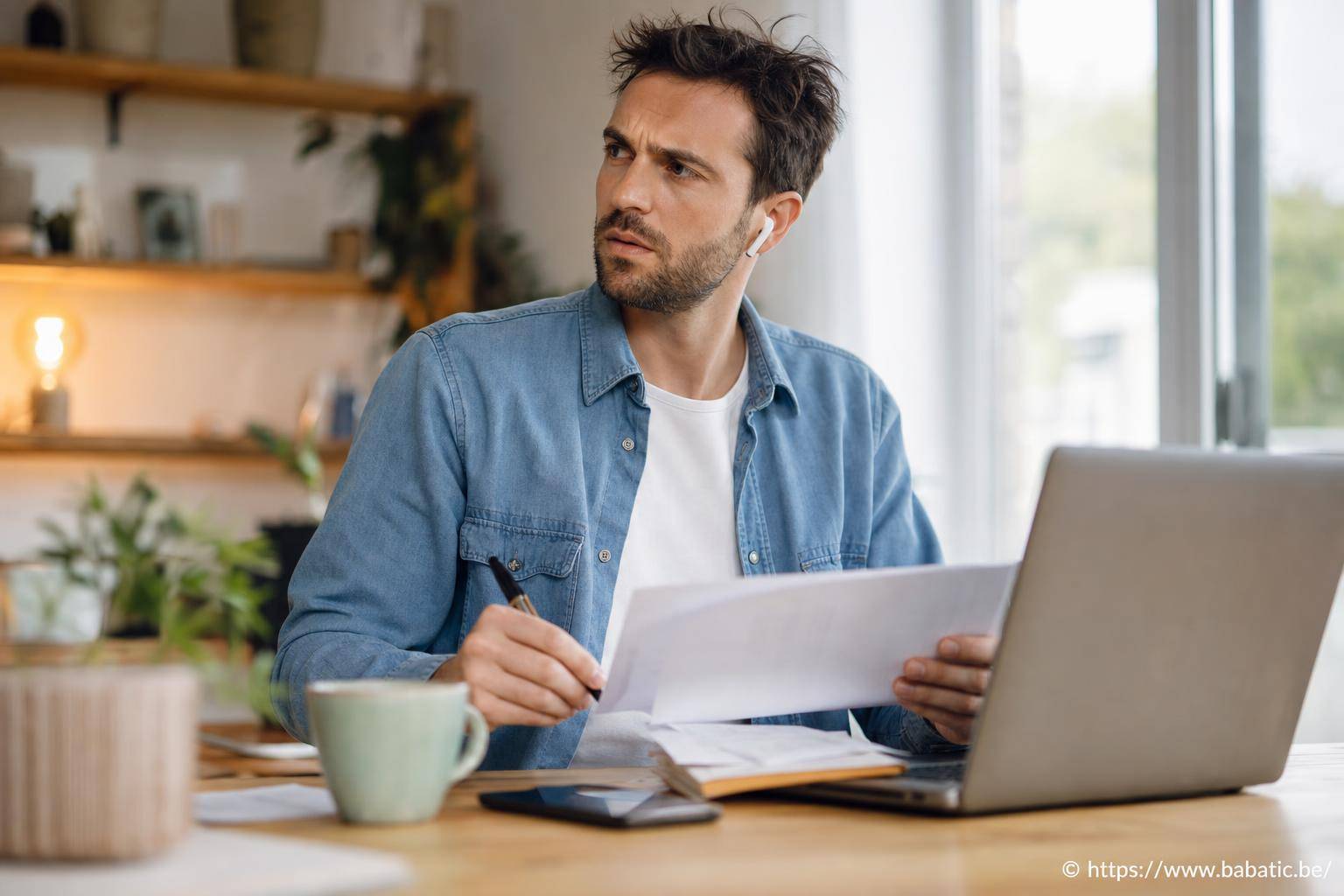 Homme concentré travaillant à domicile
